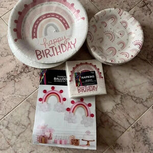 240pcs Birthday Pink Rainbow & Hearts Party Tableware & Balloon Kit Set